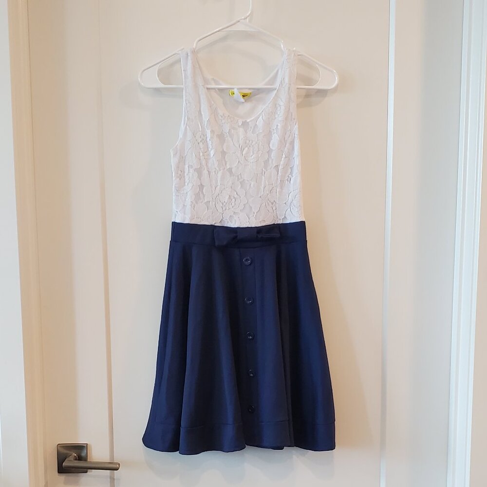 white and blue dress